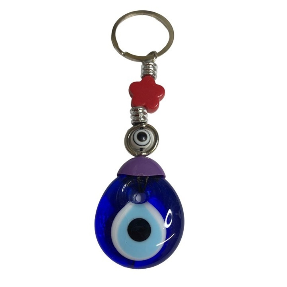 Keychain Glass Cobalt Blue Split Ring Evil Eye Protection Boho Lot of 25 New - Picture 8 of 10